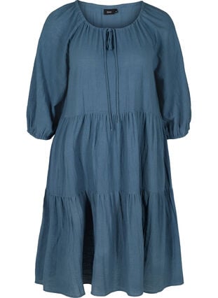 Bomulds kjole med 3/4 ærmer og bindedetalje, Bering Sea, Packshot image number 0