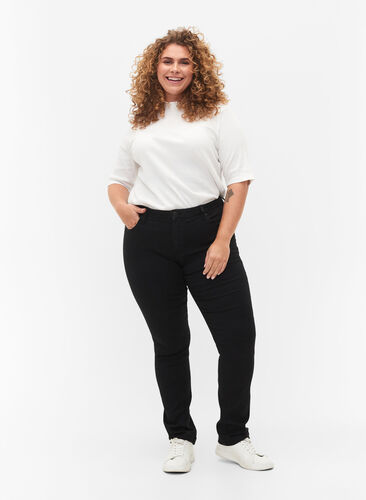 Slim fit Emily jeans med normal talje, Black, Model image number 0