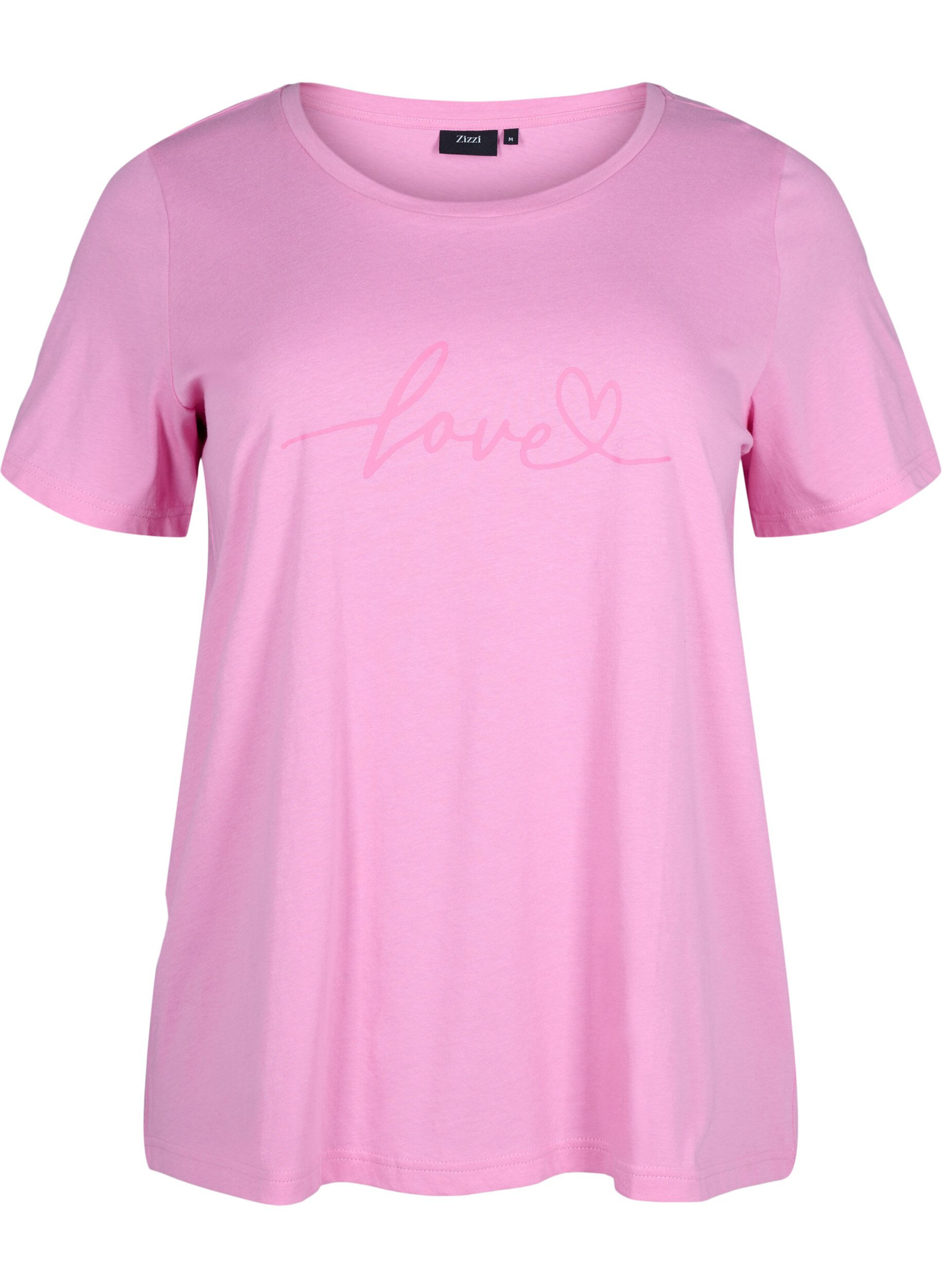 Zizzi T-shirt i bomuld med print og rund hals , RoseBloom W. Love, Packshot image number 0