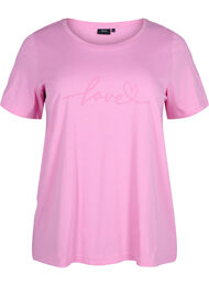 T-shirt i bomuld med print og rund hals , RoseBloom W. Love