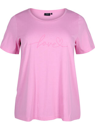T-shirt i bomuld med print og rund hals , RoseBloom W. Love, Packshot image number 0