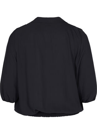 Wrap-look bluse med v-hals og 3/4 ærmer, Black, Packshot image number 1