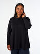 Strikbluse i bomulds-viskosemix, Sort, Model image number 0