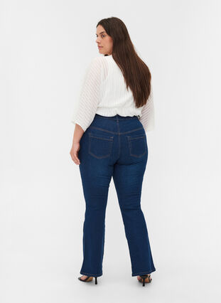 Højtaljet Ellen bootcut jeans, Dark blue denim, Model image number 1