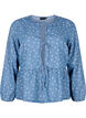 Peplum bluse i denim med bindelukning, Light Blue w.Flowers, Packshot image number 0