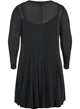 Langærmet kjole med glimmer, Black, Packshot image number 1