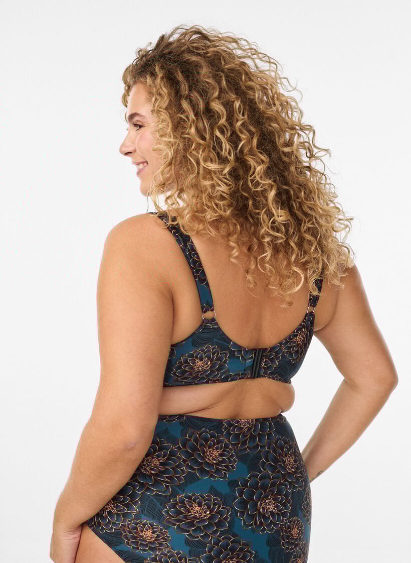 Bikini overdel med vattering og print, Bl&aring;, Model image number 1