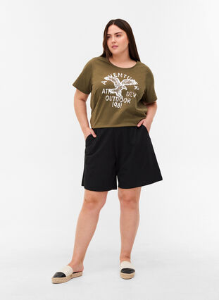 Løse bomulds shorts med lommer, Black, Model image number 3