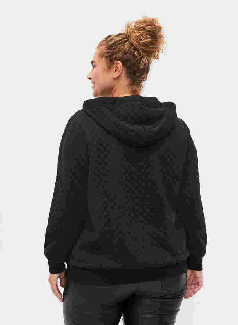 Sweat cardigan med quiltet mønster, Black, Model image number 1