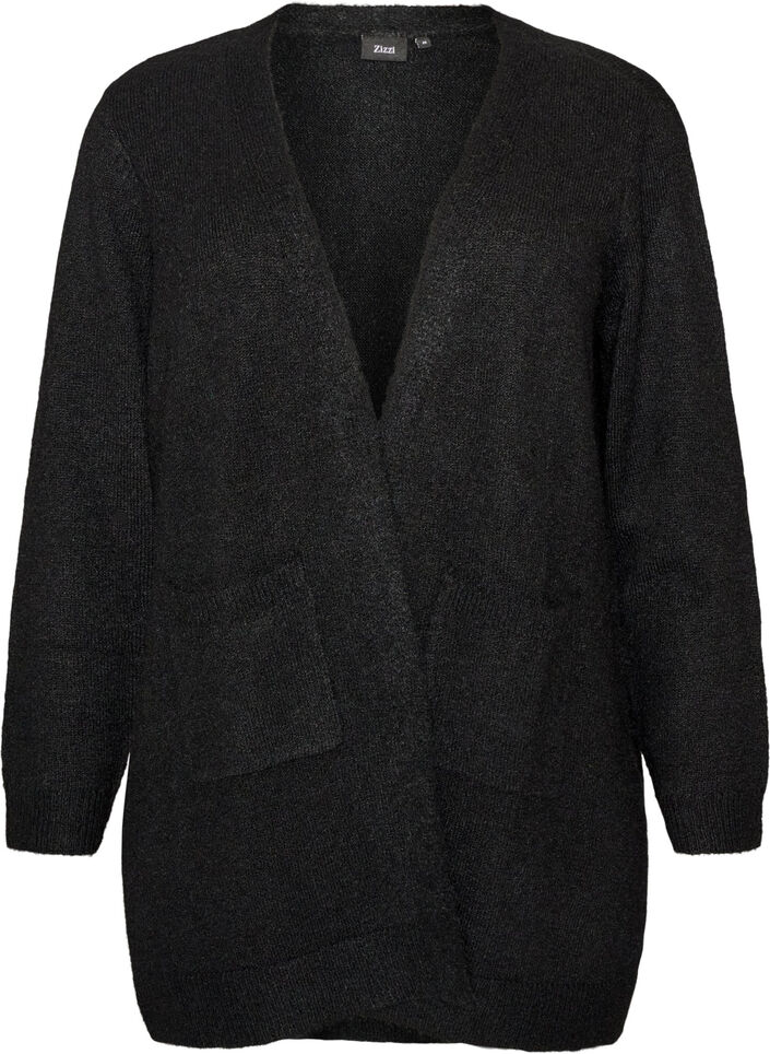 Lang cardigan med lommer, Sort, Packshot image number 0