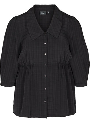 Skjorte med 3/4 pufærmer og krave, Black, Packshot image number 0