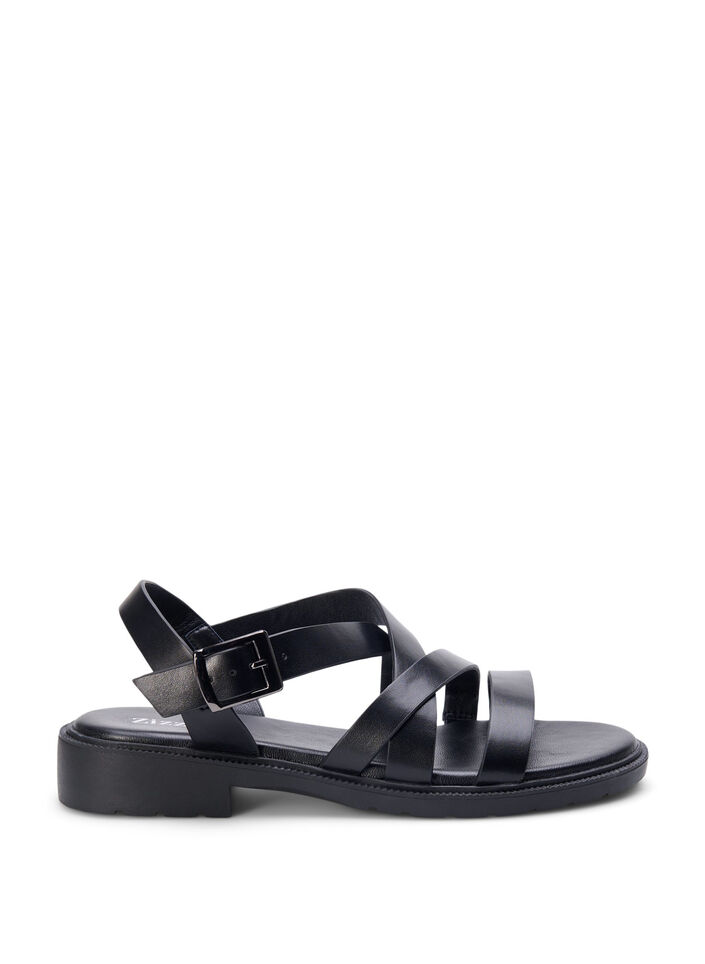 Wide fit - Sommer sandal i læder, Black, Packshot image number 0