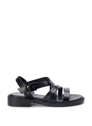 Sommer sandal i læder med bred pasform, Black, Packshot image number 0