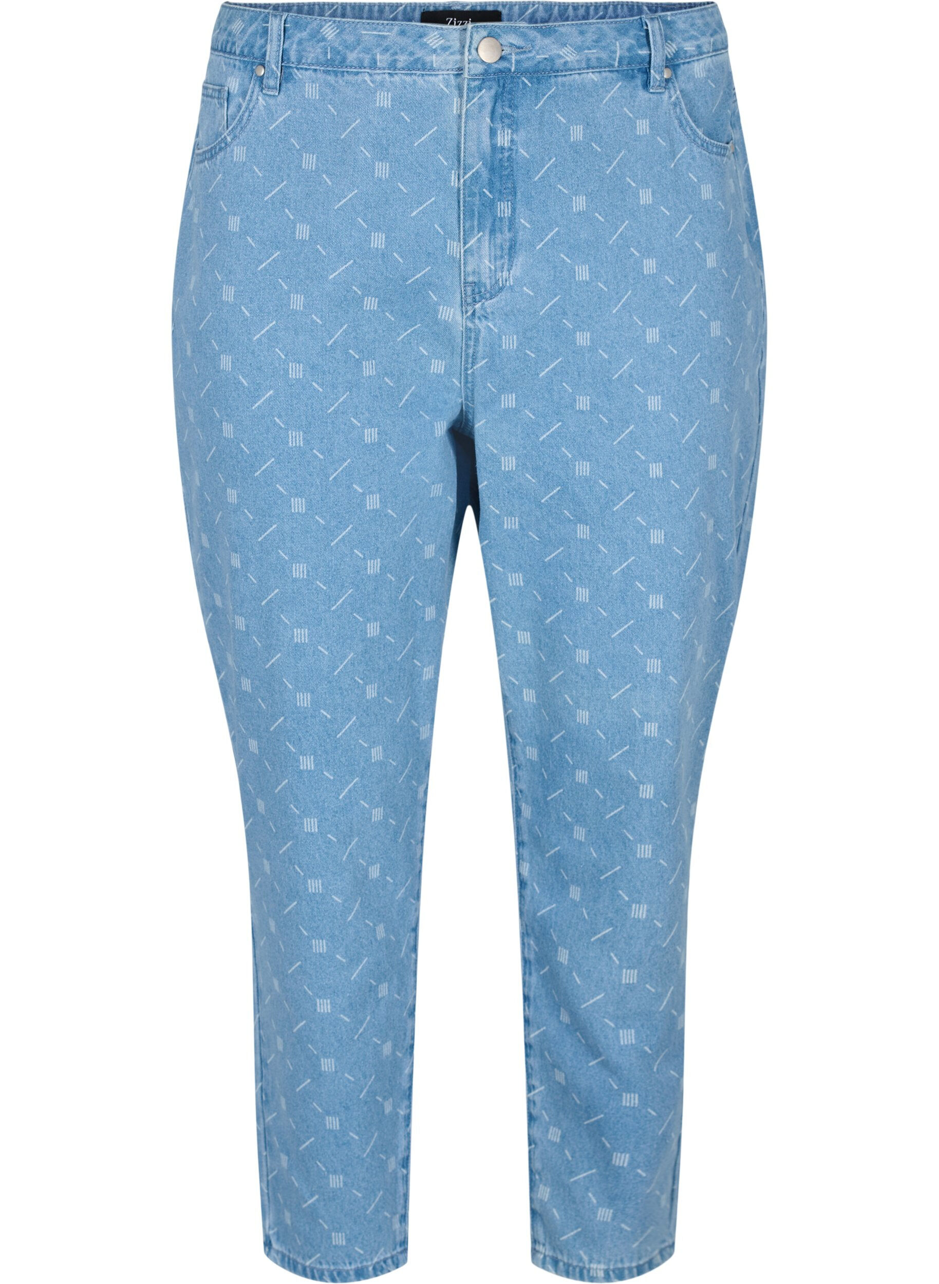 Zizzi Mille mom fit jeans med print, Light blue denim, Packshot image number 0