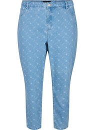 Mille mom fit jeans med print, Light blue denim
