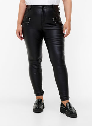Coated Amy jeans med lynlåsdetalje, Black, Model image number 2