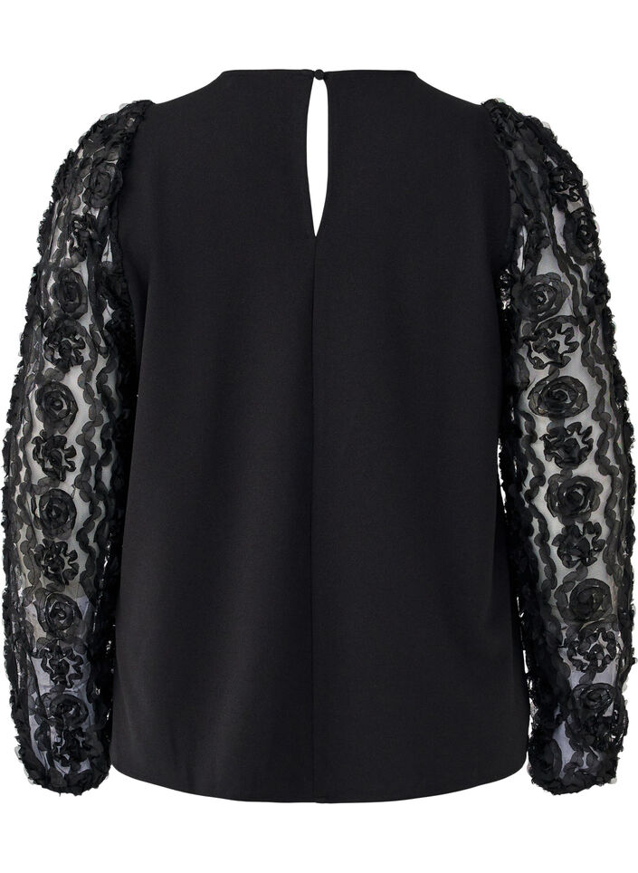 Bluse med 3D-blomster, Black, Packshot image number 1