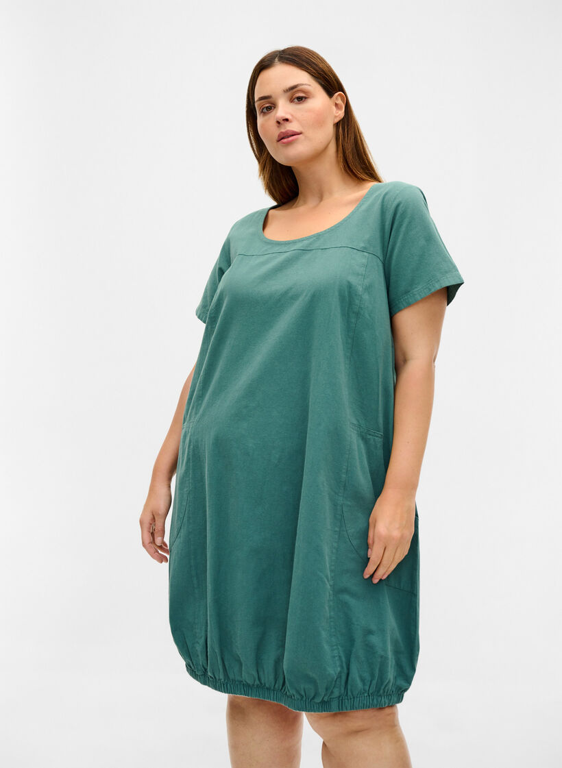 Kort&aelig;rmet kjole i bomuld, Gr&oslash;n, Model image number 0