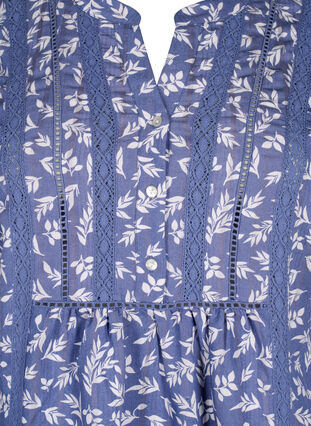 Kort viskosekjole med blondebånd og a-snit, M. Blue Flower AOP, Packshot image number 2