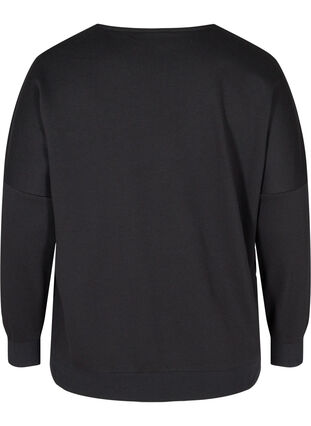 Ensfarvet sweatshirt med blondedetaljer, Black, Packshot image number 1
