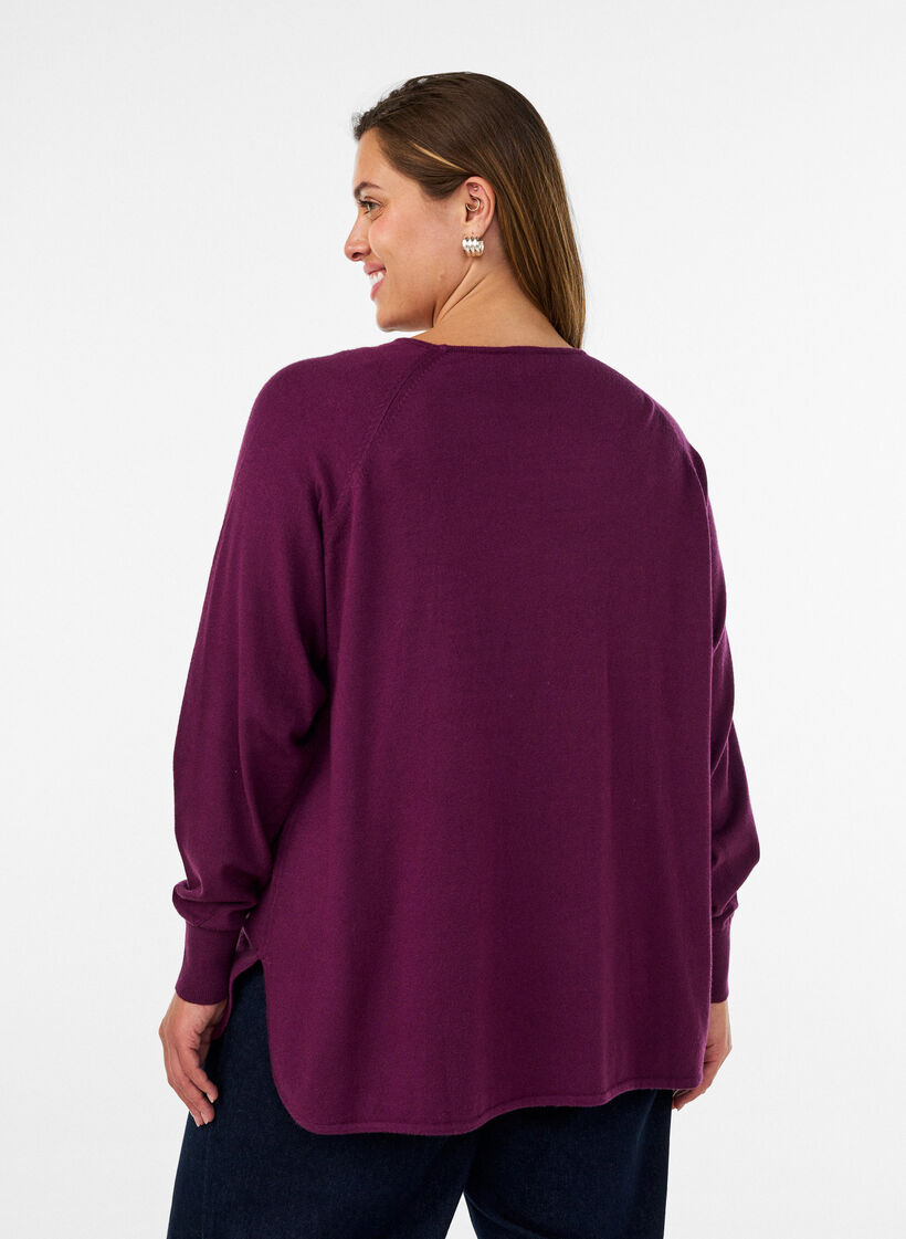 Strikbluse med rund hals og strikket m&oslash;nster, R&oslash;d, Model image number 2