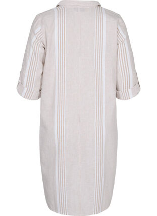 Stribet kjole i bomuld og hør, White Taupe Stripe, Packshot image number 1