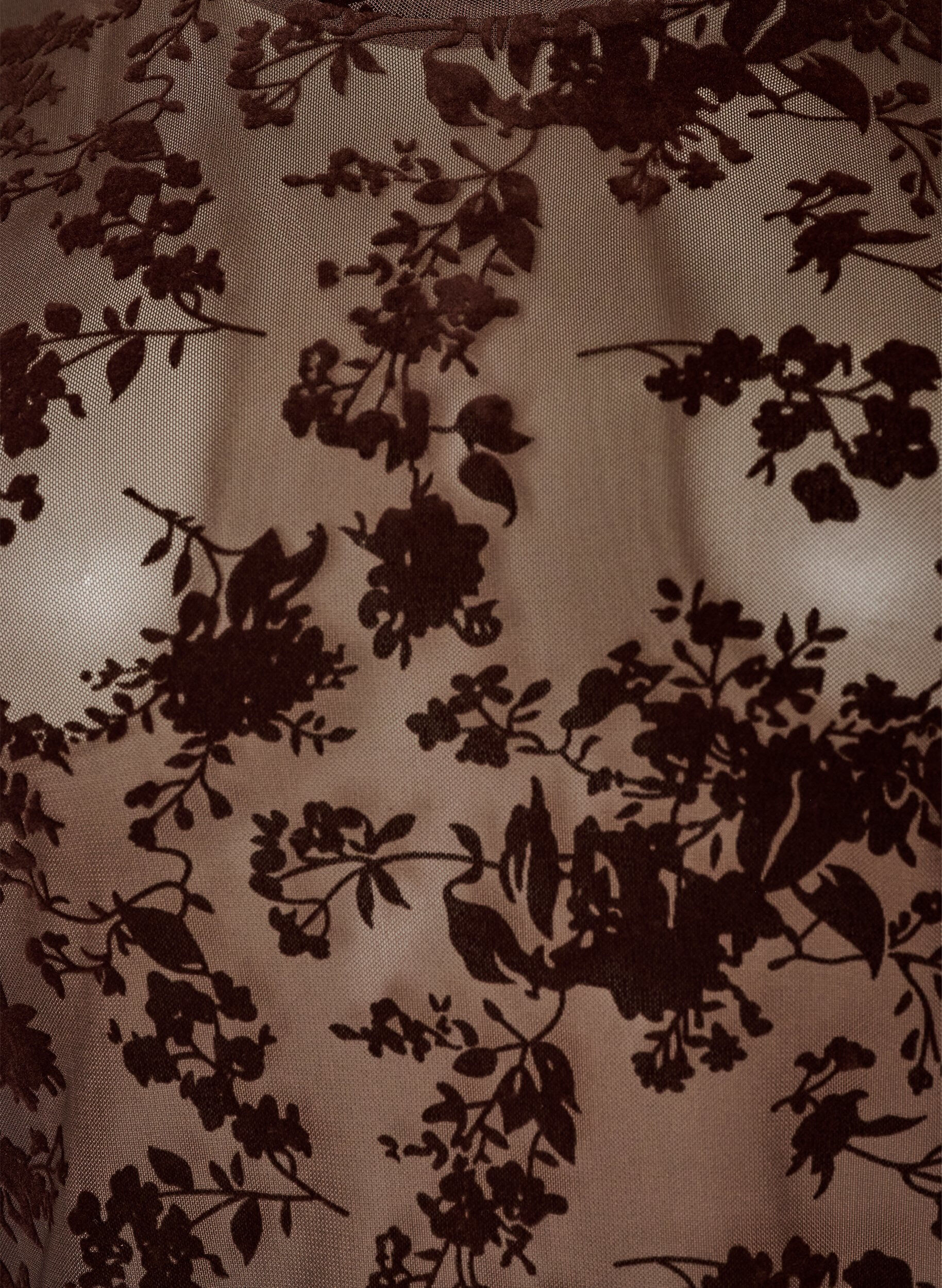 ZizziMeshbluse med blomsterm&oslash;nster, Brun, Packshot image number 2