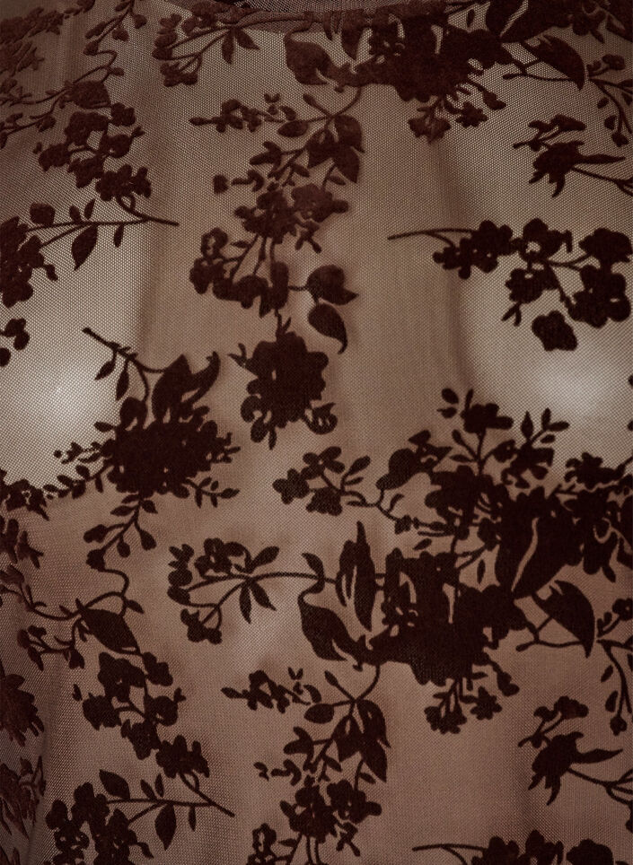 Meshbluse med blomsterm&oslash;nster, Brun, Packshot image number 2