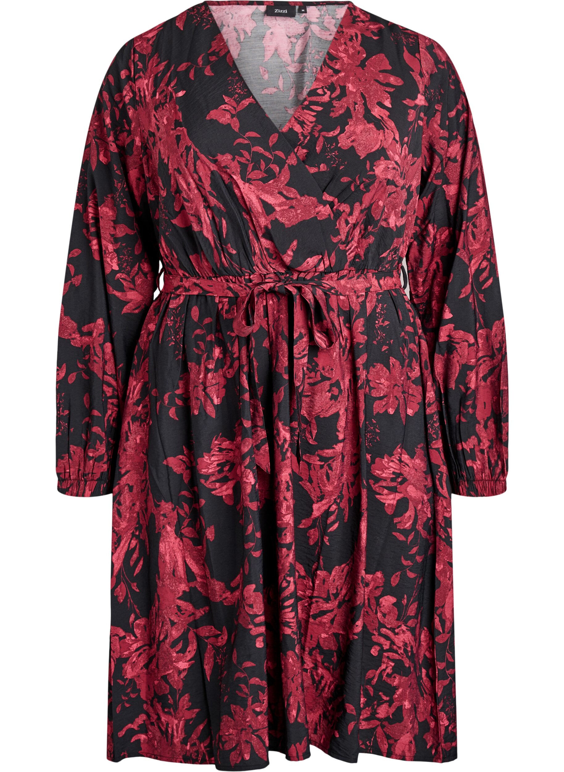 Kn&aelig;lang kjole med bindeb&aelig;lte og wrap-look