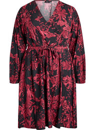 Knælang kjole med bindebælte og wrap-look, Sort