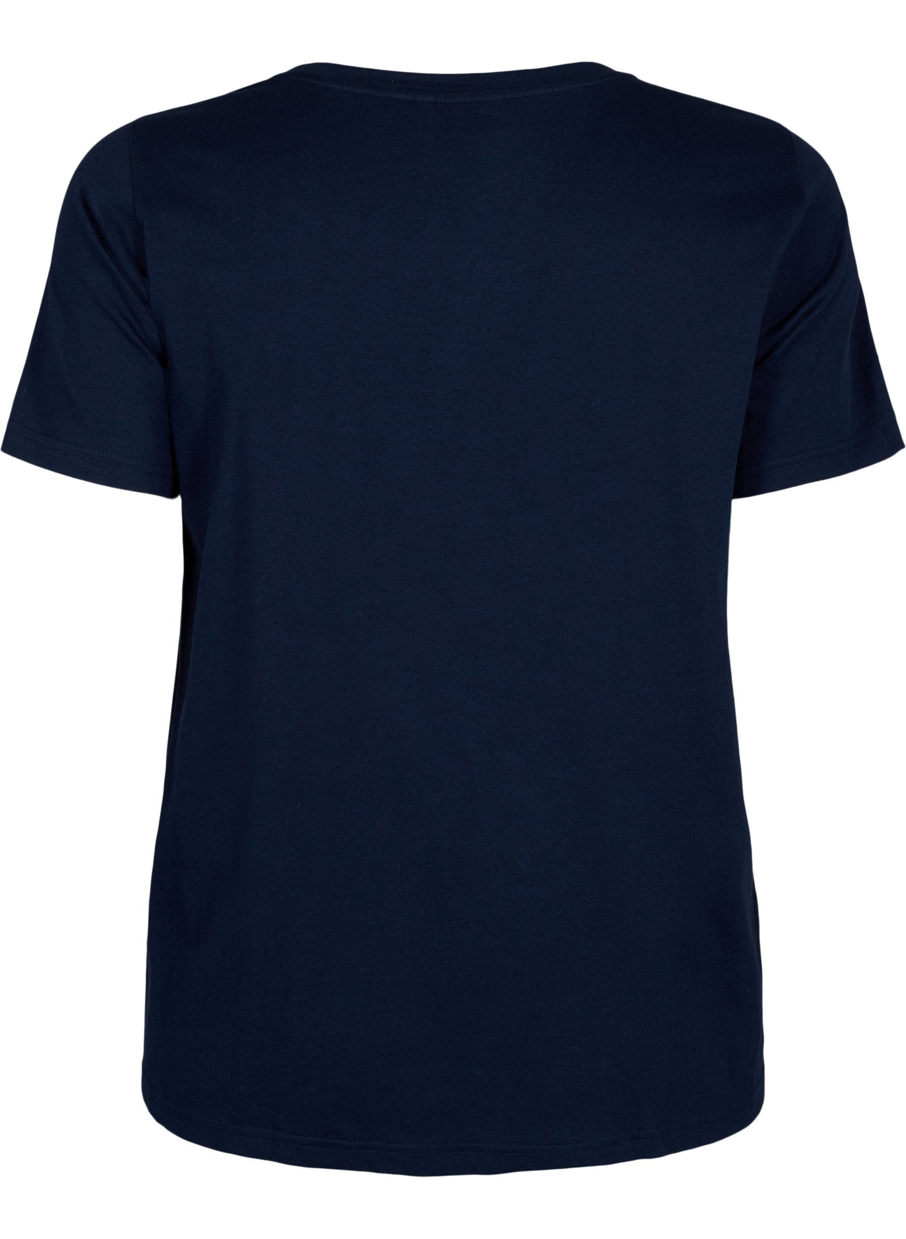 Zizzi Bomulds t-shirt med tekst, Navy B. Orlando, Packshot image number 1