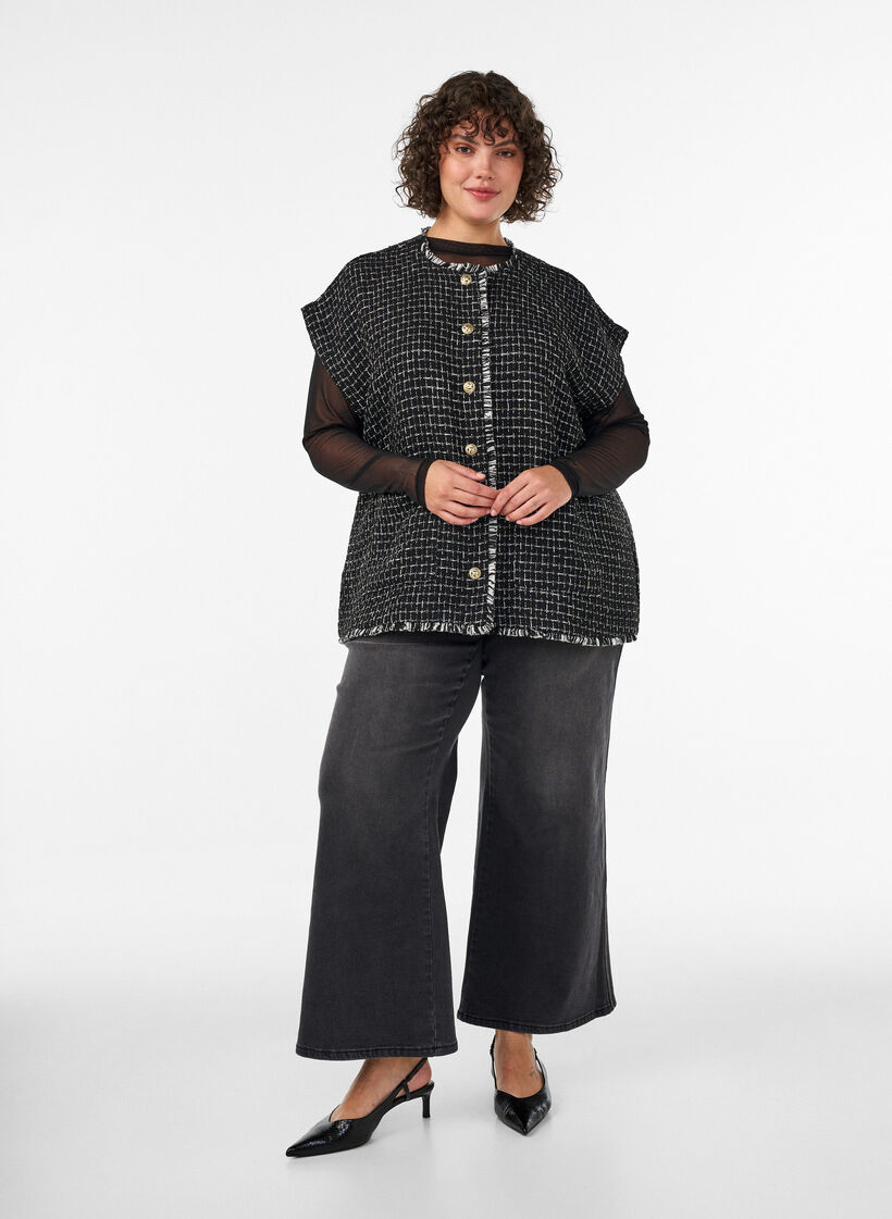 Ternet vest med dekorative knapper, Sort, Model image number 1