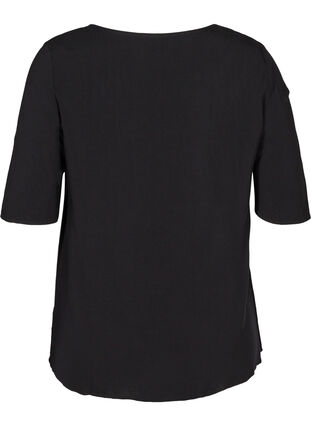 Viskose bluse med v-hals og blonder, Black, Packshot image number 1