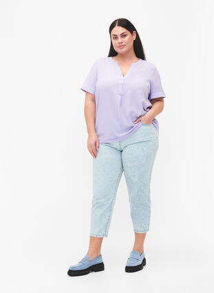 Kortærmet bluse med v-udskæring, Lavender, Model image number 2