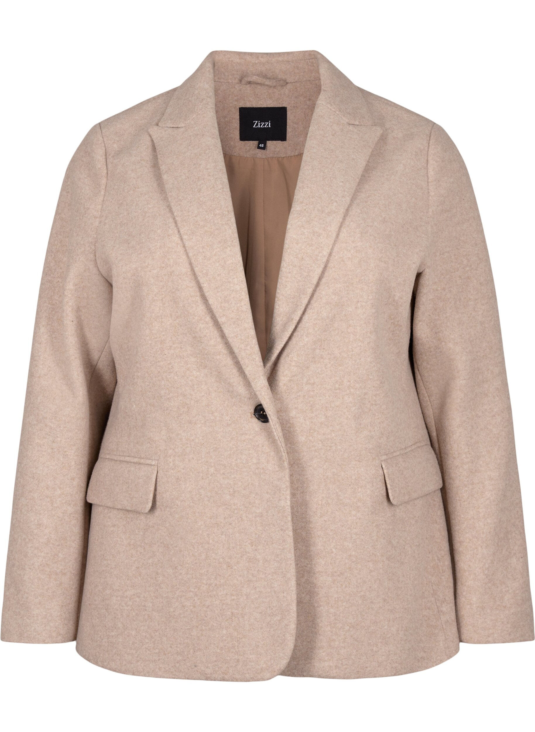 Zizzi Meleret blazer med slids, Pumice Stone Mel., Packshot image number 0