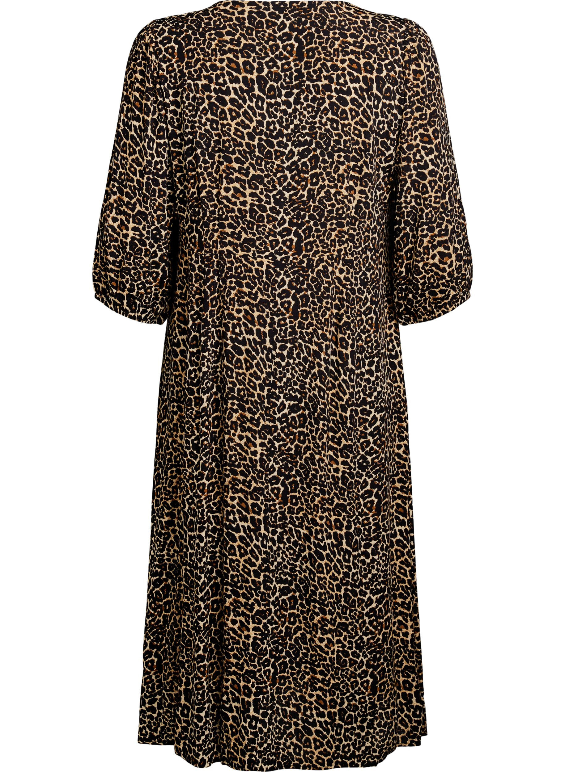 Zizzi Midikjole med leopardprint og 3/4 &aelig;rmer, Brun, Packshot image number 1