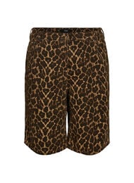 Leopardm&oslash;nstrede bermudashorts i denim, Brun