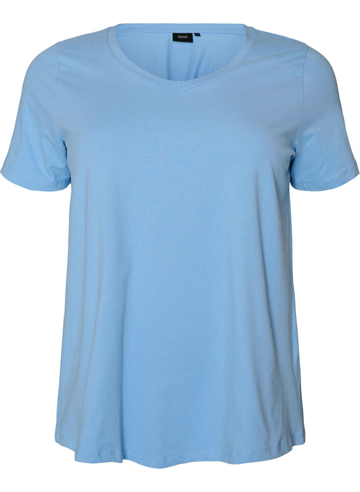 Ensfarvet basis t-shirt i bomuld, Bl&aring;, Packshot image number 0