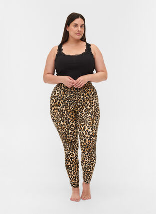 Viskose leggings med leopardprint, LEO AOP, Model image number 0