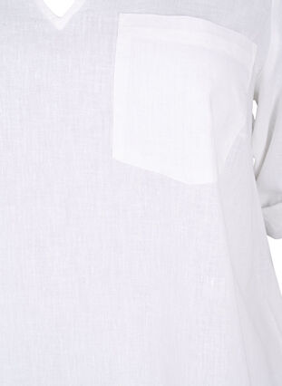 Kortærmet tunika i bomuldsmix med hør , Bright White, Packshot image number 2