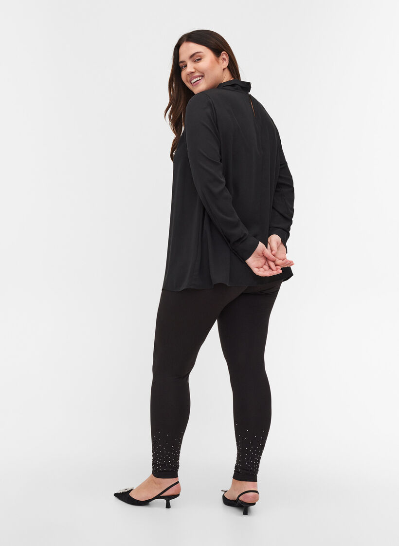 Leggings i viskosemix med dekorative sten, Black, Model image number 1