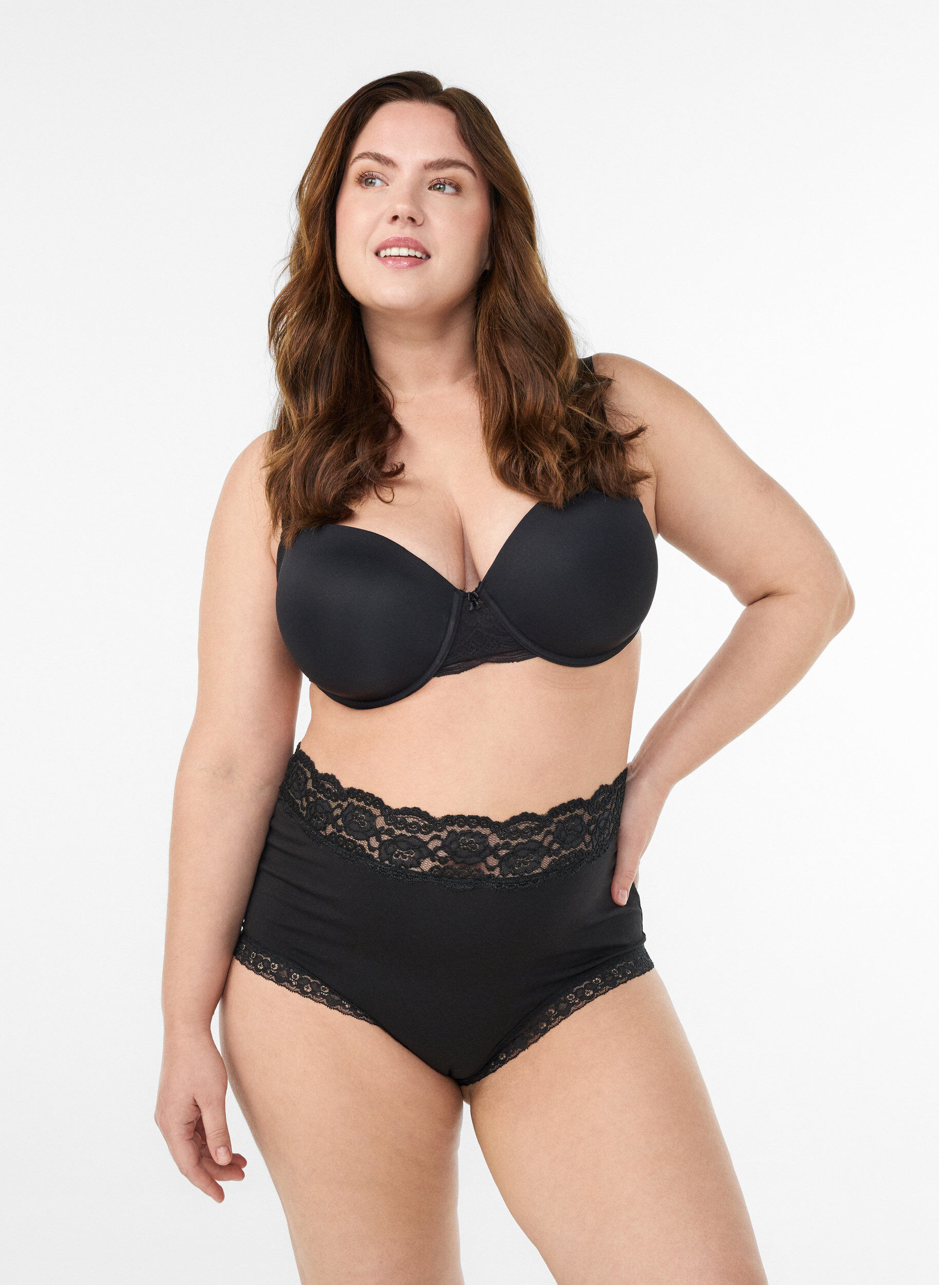 2-pak hipster med blondekant og h&oslash;j talje, Sort, Model