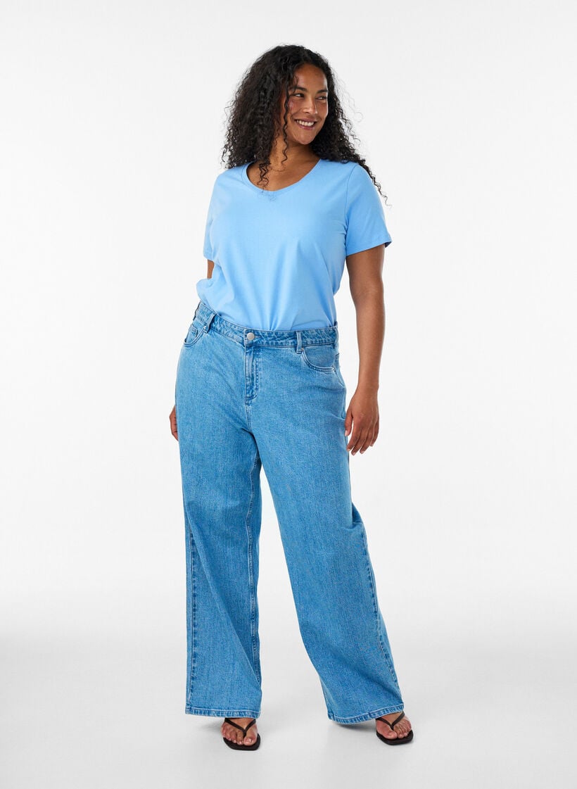 Ensfarvet basis t-shirt i bomuld, Bl&aring;, Model image number 1