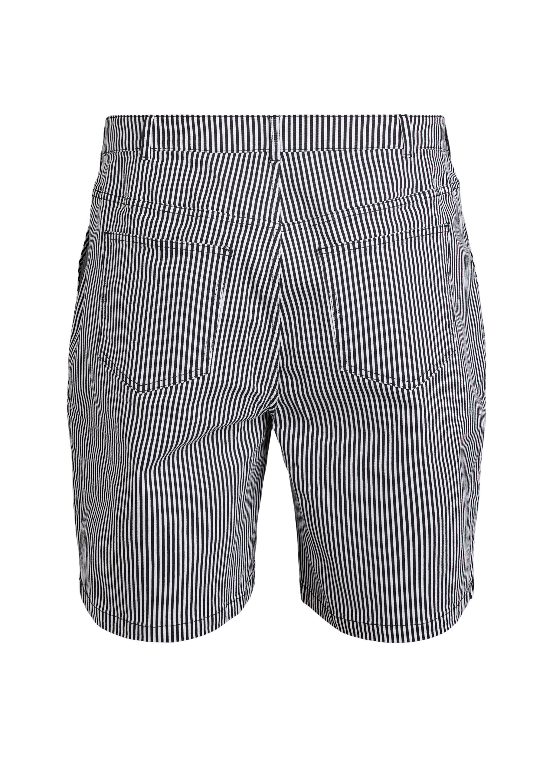 Zizzi Stribede bermudashorts med h&oslash;j talje, Sort, Packshot image number 1
