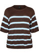 Stribet strikbluse med korte &aelig;rmer, Brun, Packshot image number 0