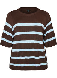 Stribet strikbluse med korte &aelig;rmer, Brun