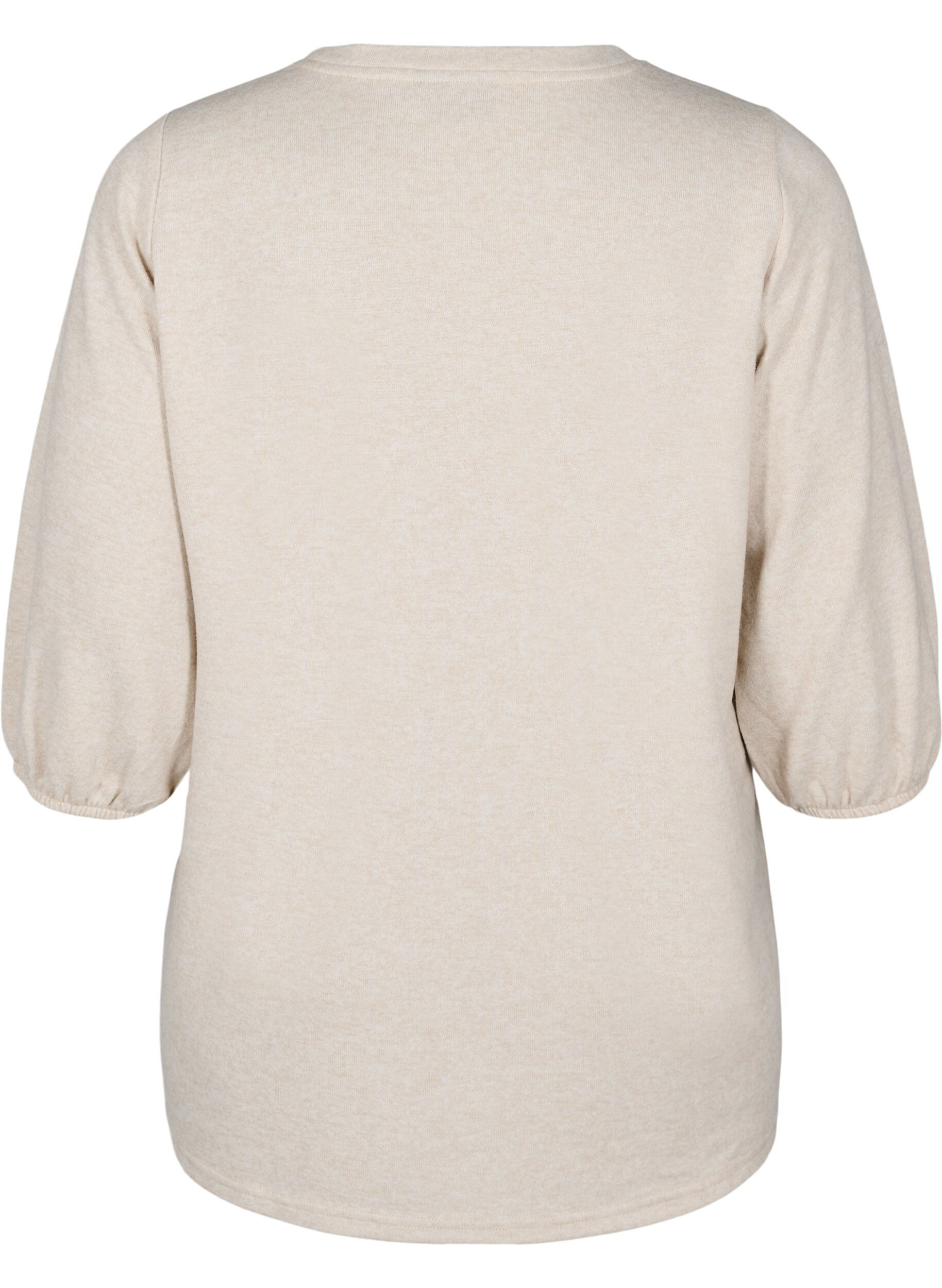 Zizzi Bluse med blomsterbroderi og 3/4-&aelig;rmer, Oatmeal Melange, Packshot image number 1