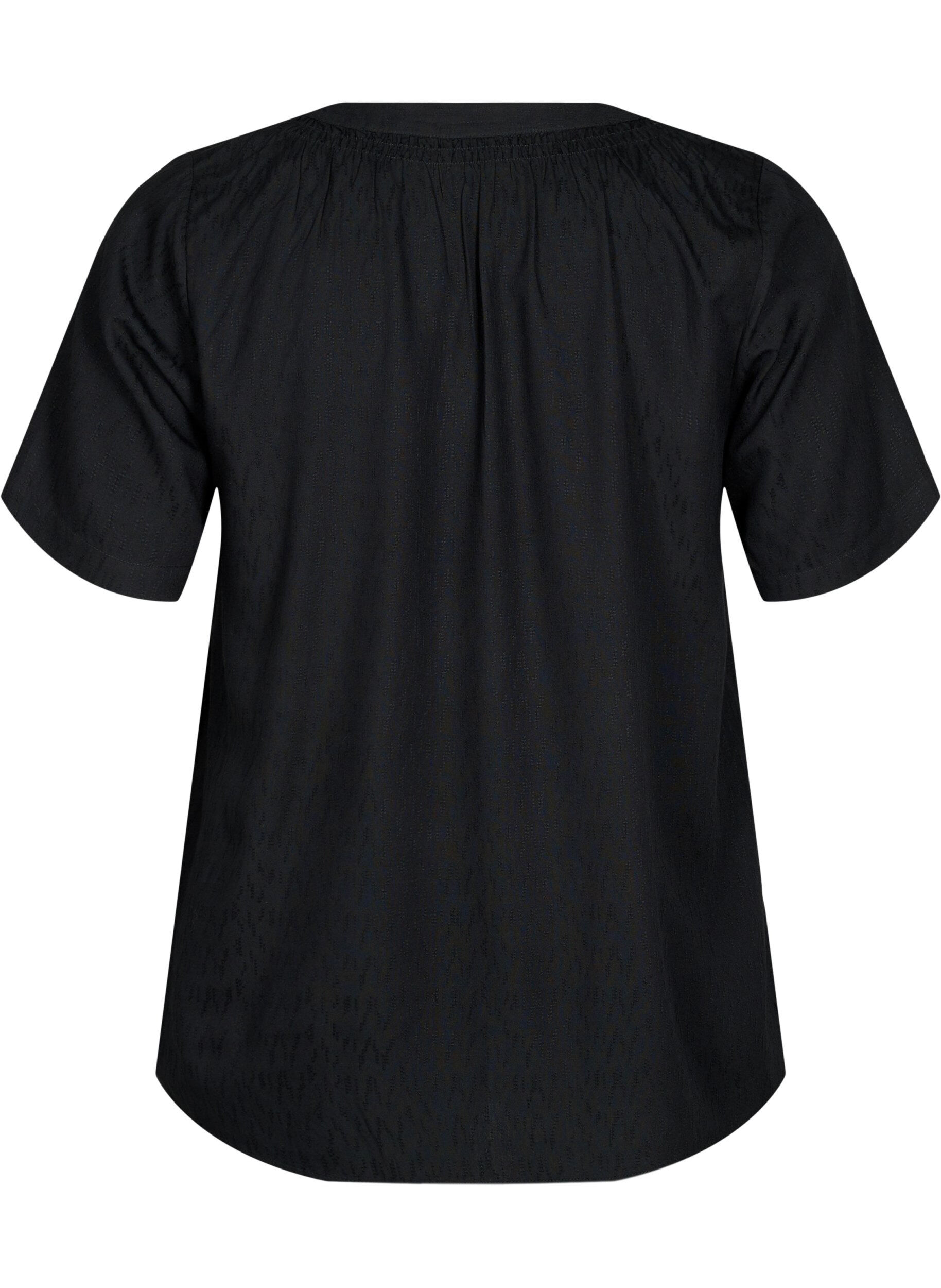 Zizzi Kort&aelig;rmet viskose bluse med v-hals, Black, Packshot image number 1
