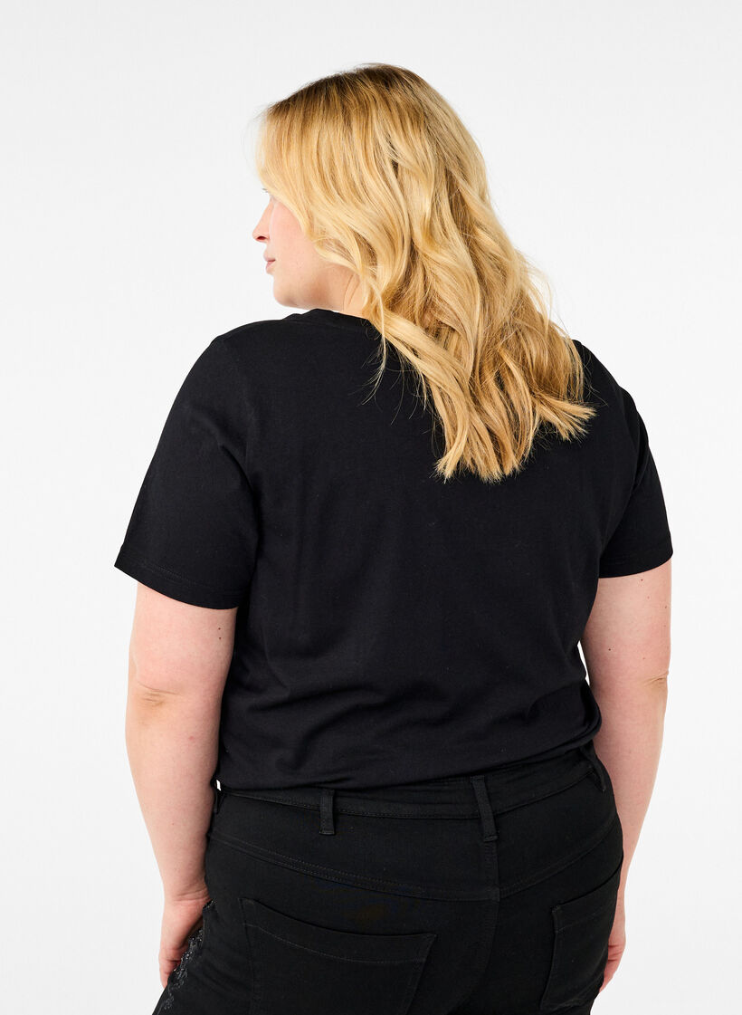Bomulds t-shirt med rhinesten motiv, Black w. Radiance, Model image number 1