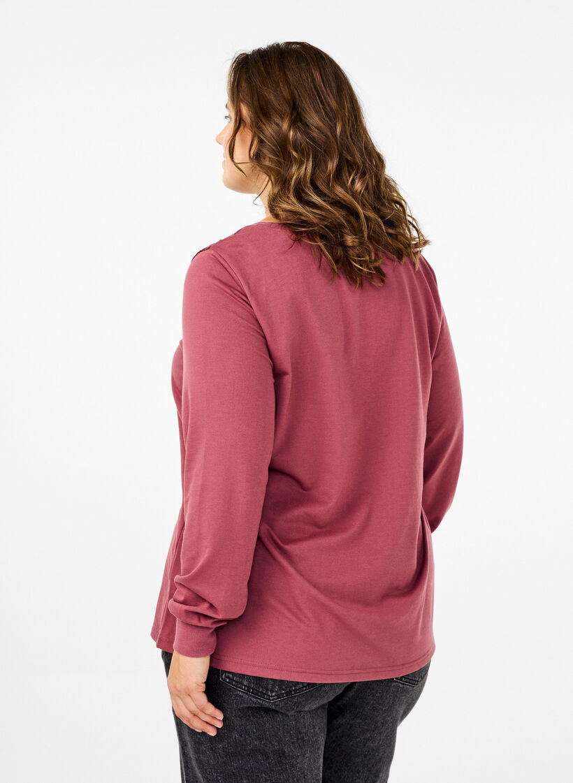 Sweatshirt med blondedetalje, Rose Brown, Model image number 1